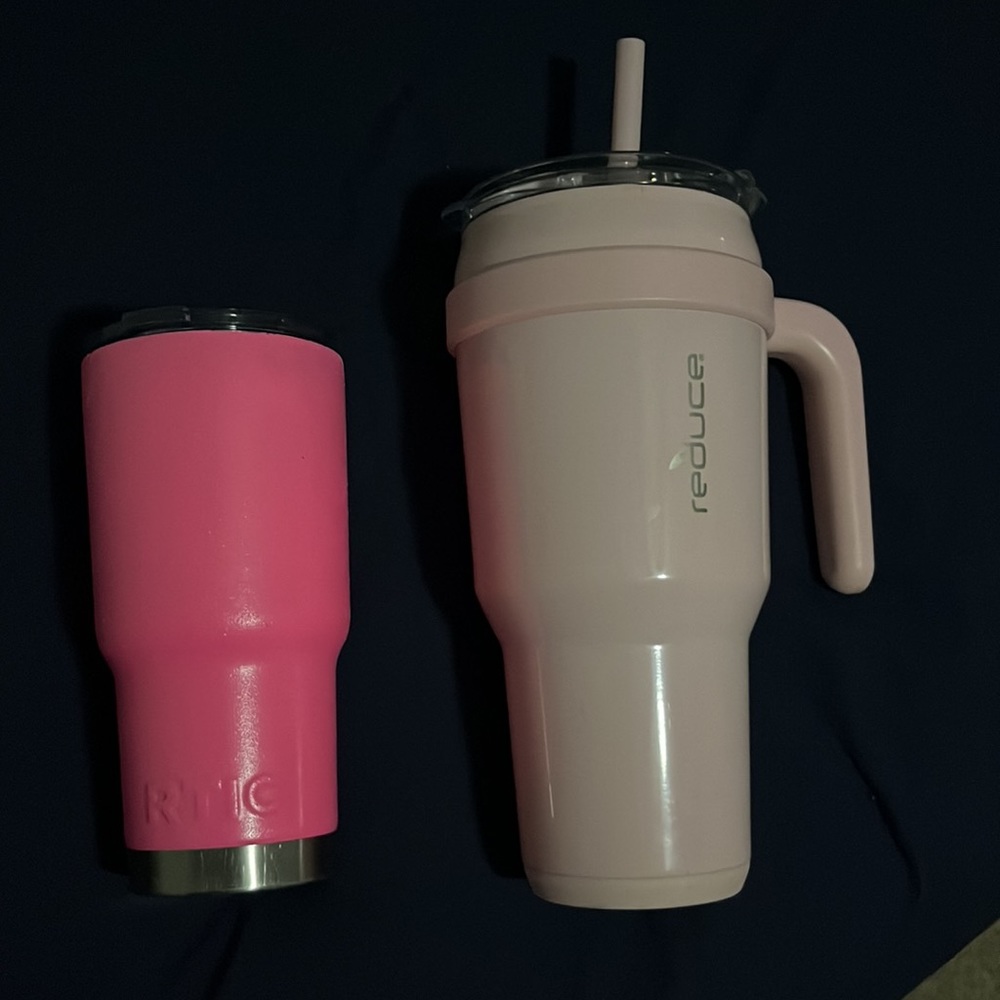 two pink insulated cups